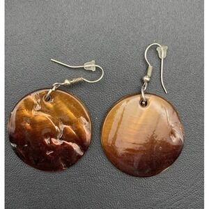 Brown Ombré Iridescent Painted Shell Dangle Earrings Great Fall Color Boho